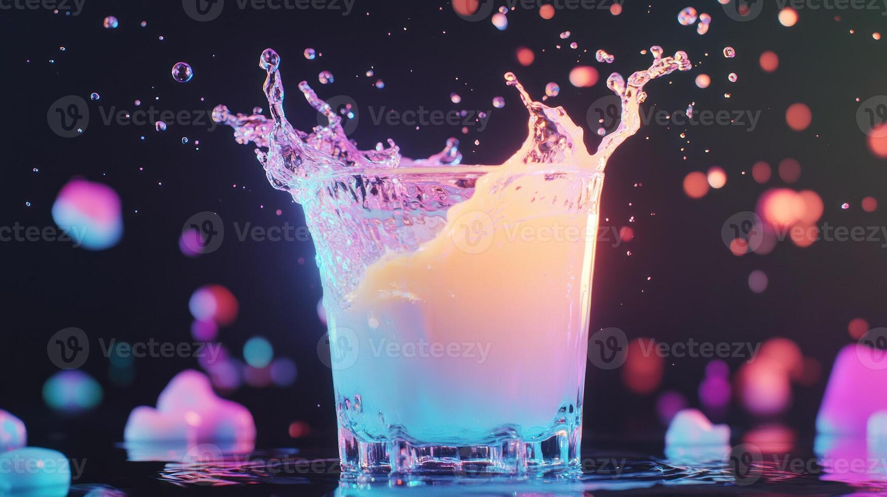 Vibrant Liquid Splashing Into Glass Neon Colors photo