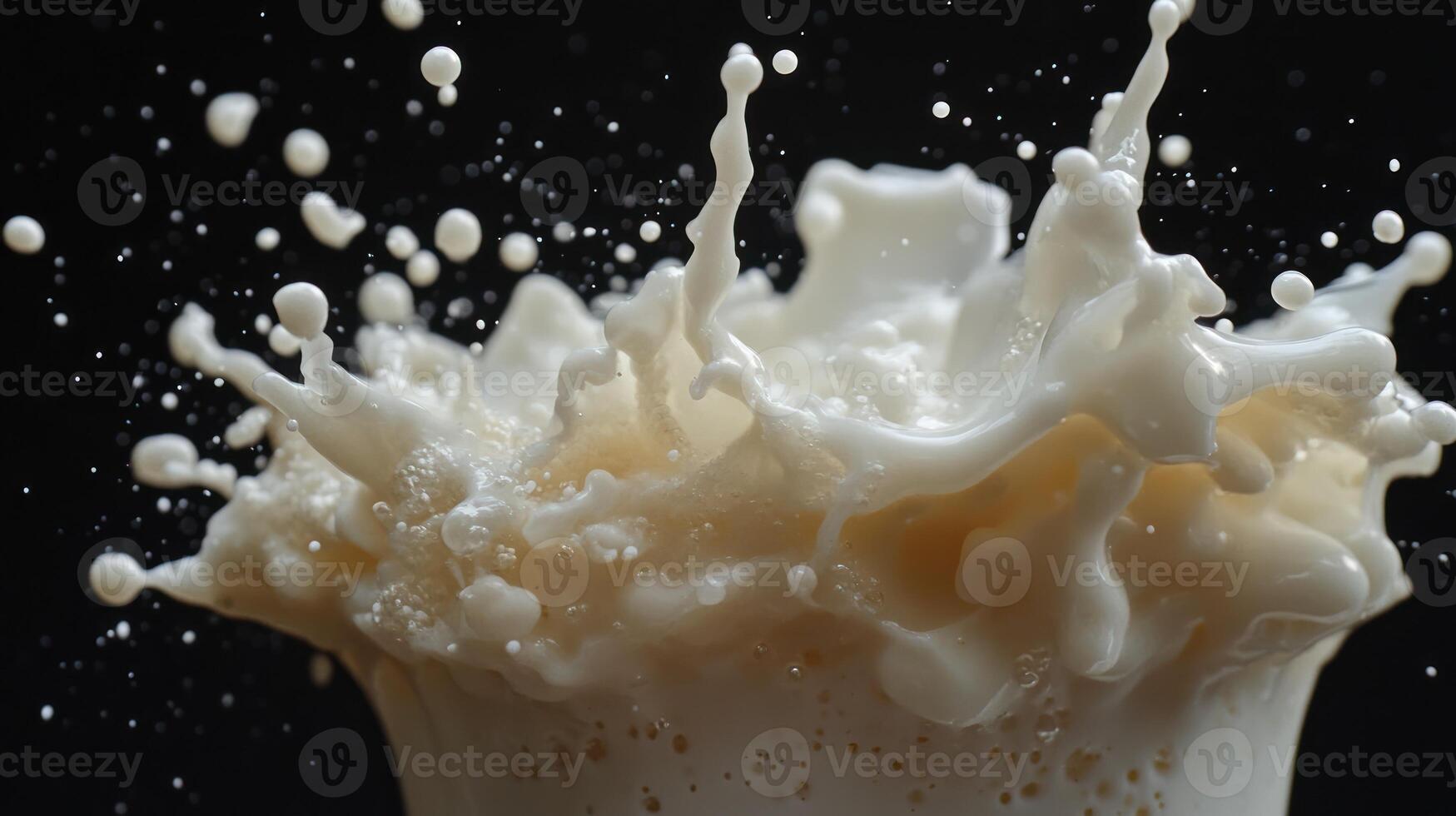 Creamy Liquid Splashing Dynamically Against Black Background photo