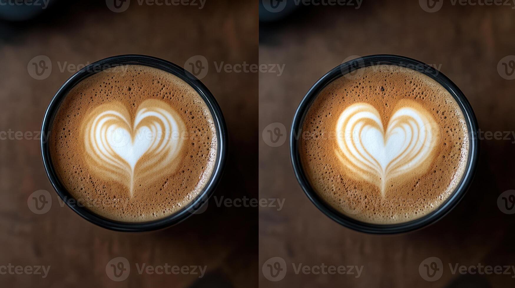 A double image of a heart latte art coffee photo