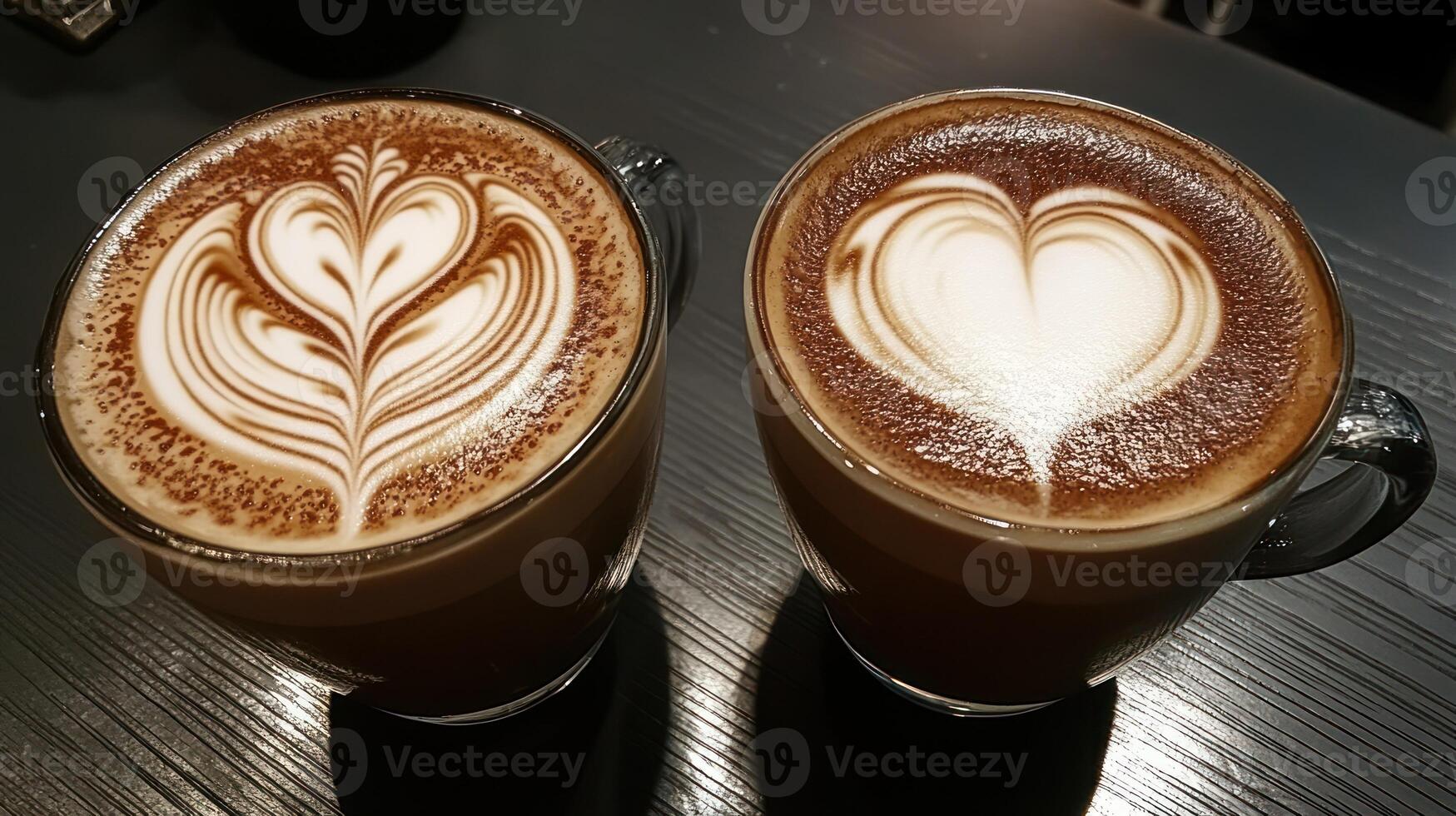 Two cups of coffee with latte art photo