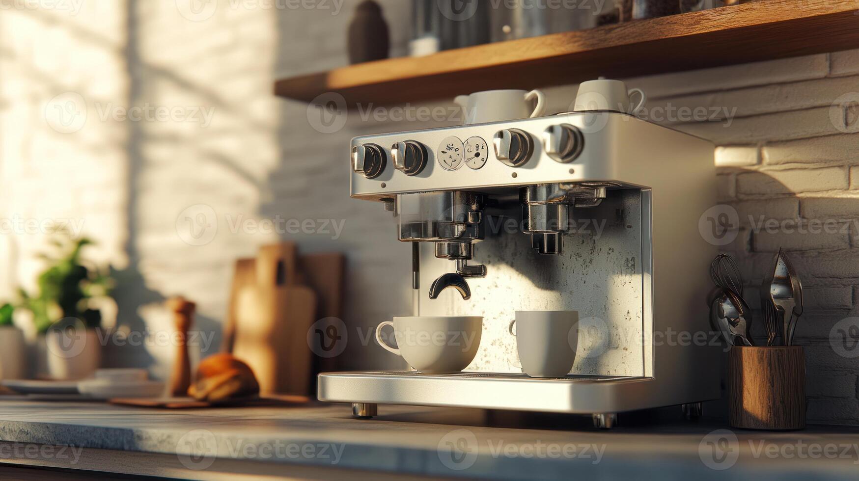 A coffee maker sitting on a counter next to a cup photo
