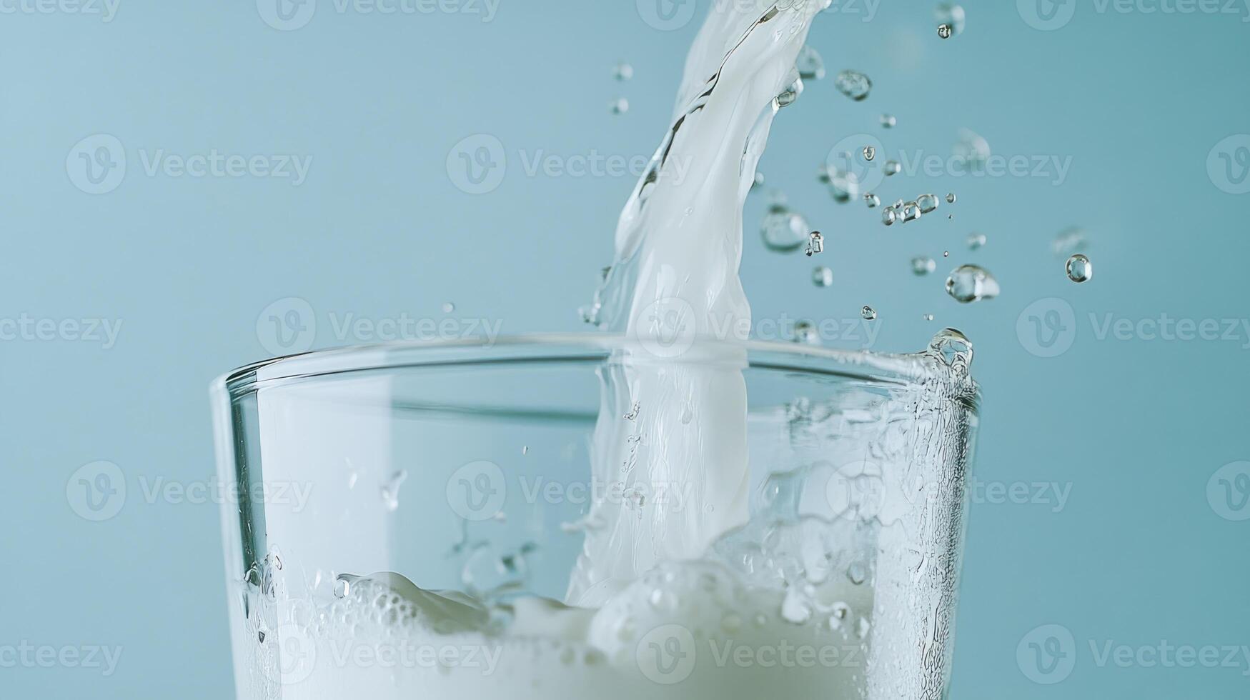 A glass of milk being poured into it photo