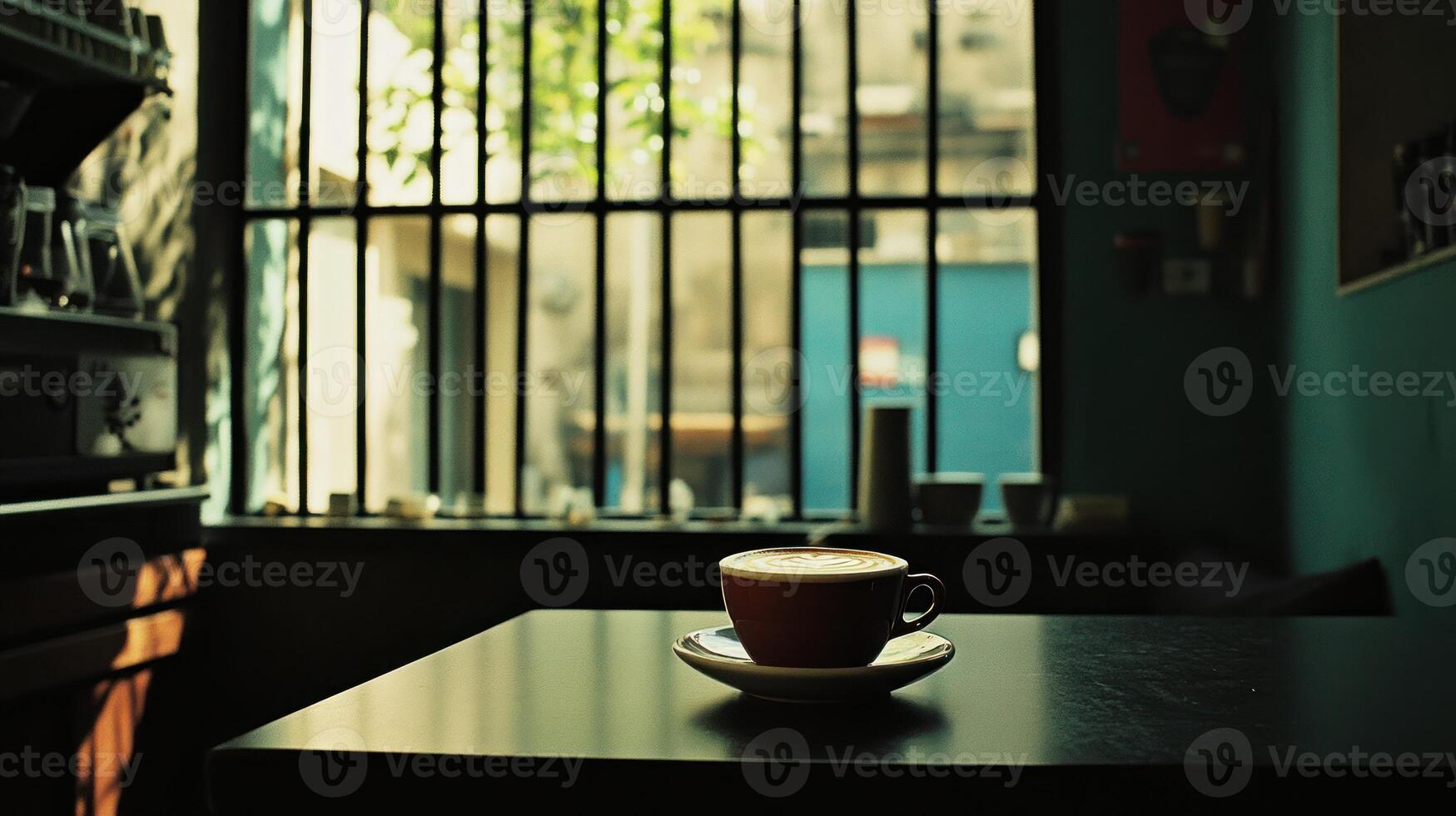 A Cappuccino Sits Near A Window In A Coffee Shop photo