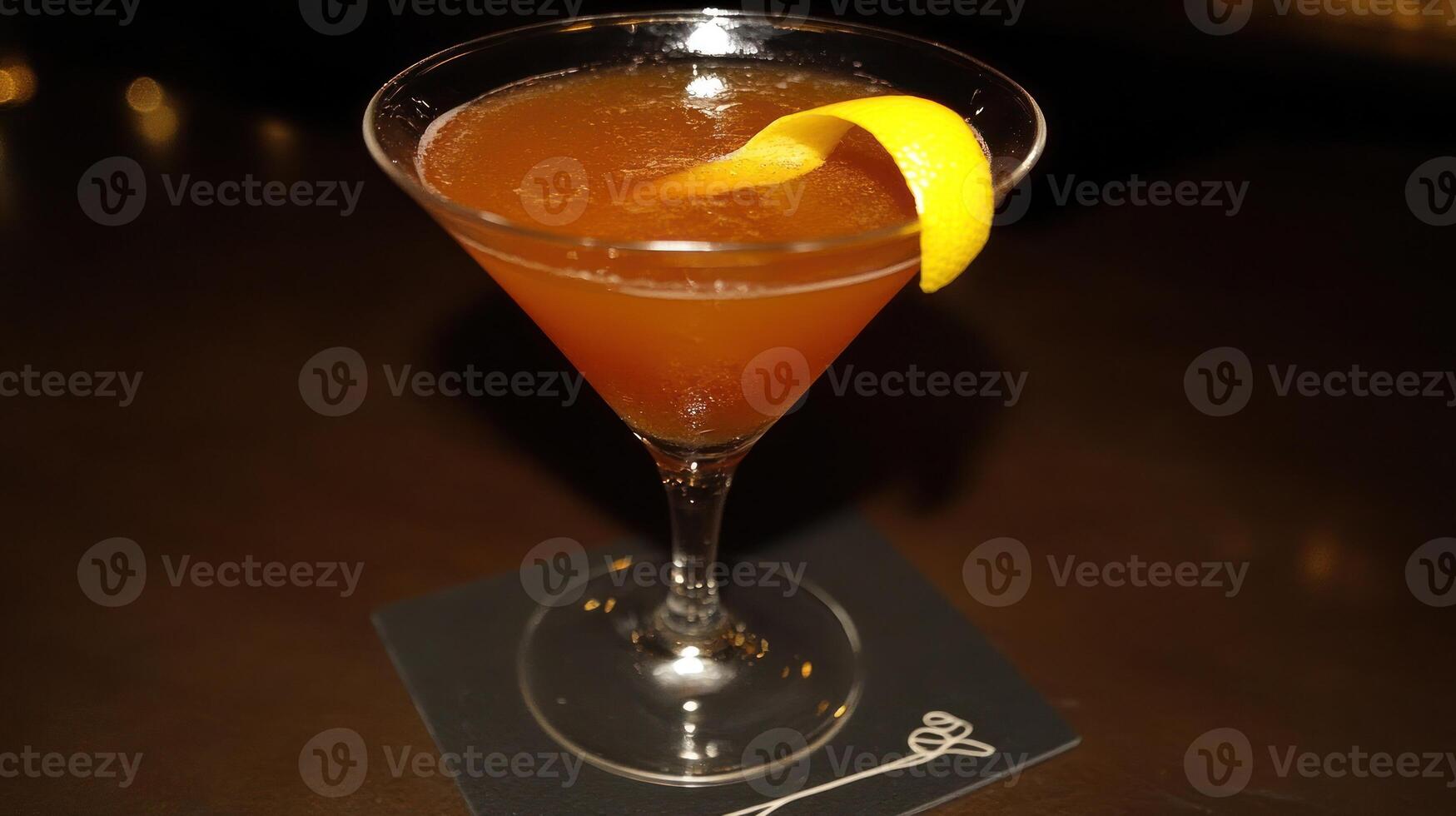 Amber Cocktail Garnishes Lemon Twist In Glass photo