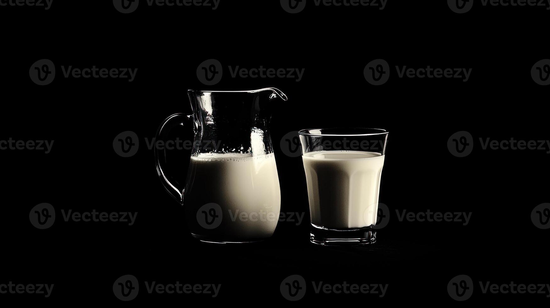 A glass of milk and a pitcher of milk photo