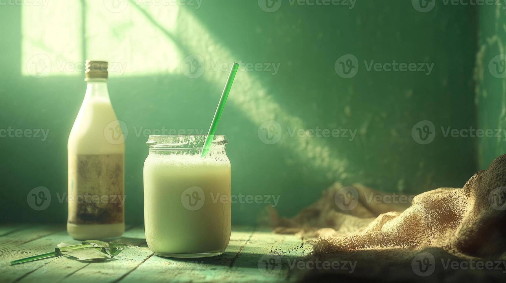 Refreshing Yogurt Drink with Straw and Bottle photo