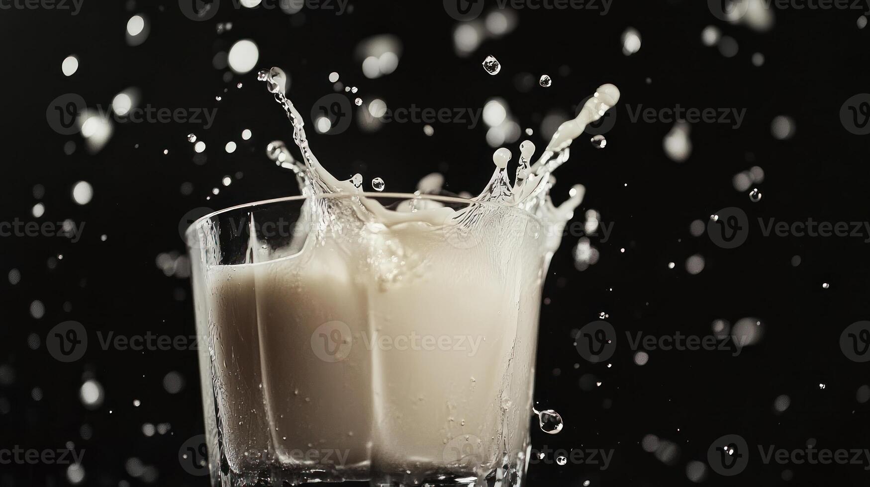 A glass of milk is being splashed with water photo