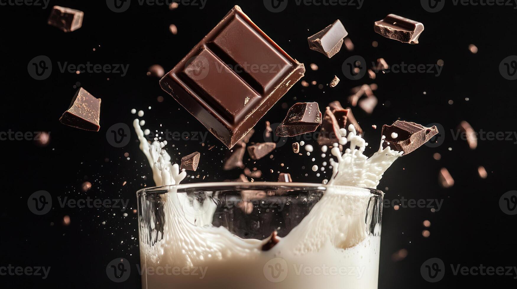 Chocolate Pieces Falling Into Milk Splashing photo