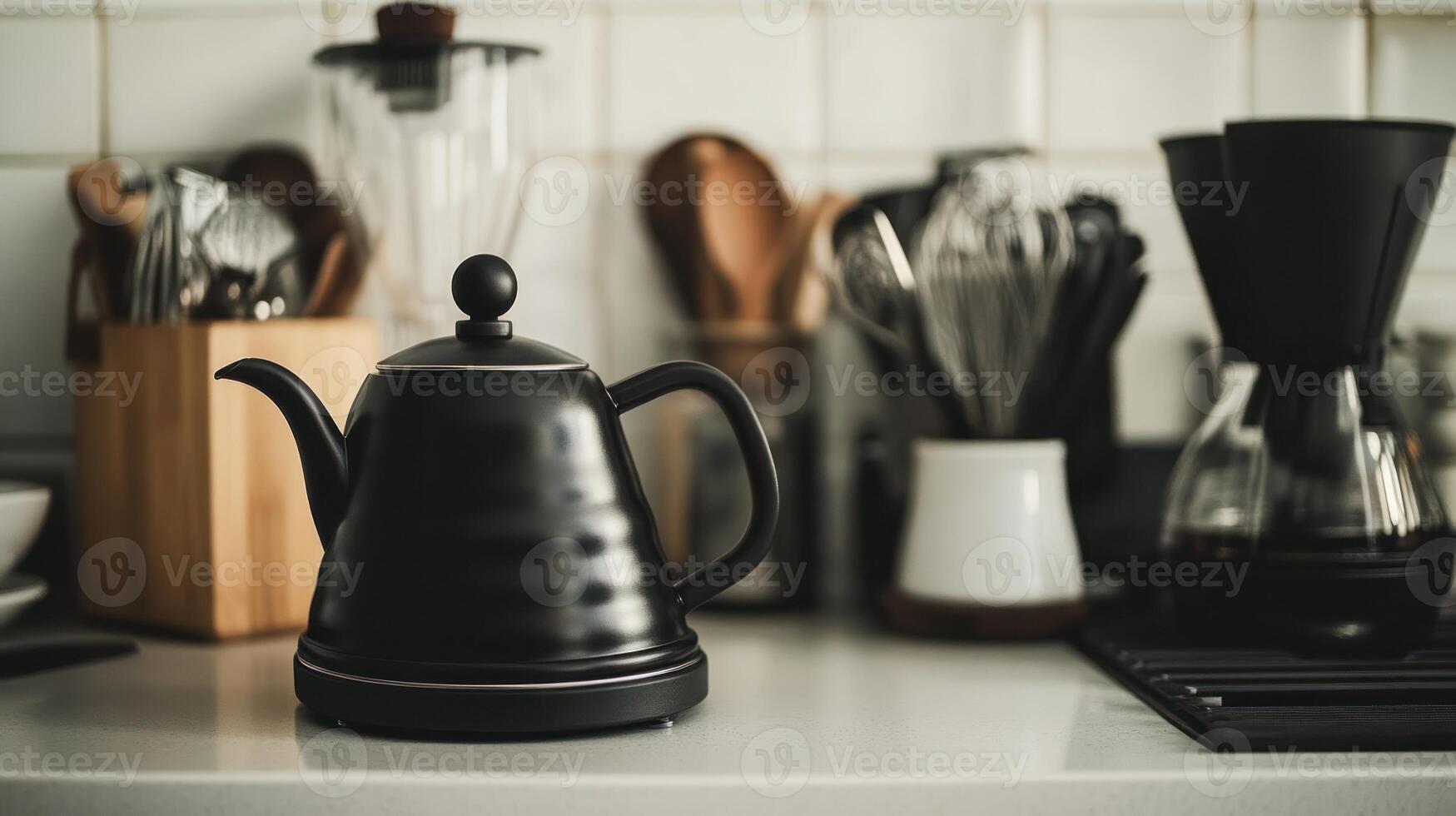 Black Electric Kettle on Kitchen Countertop photo