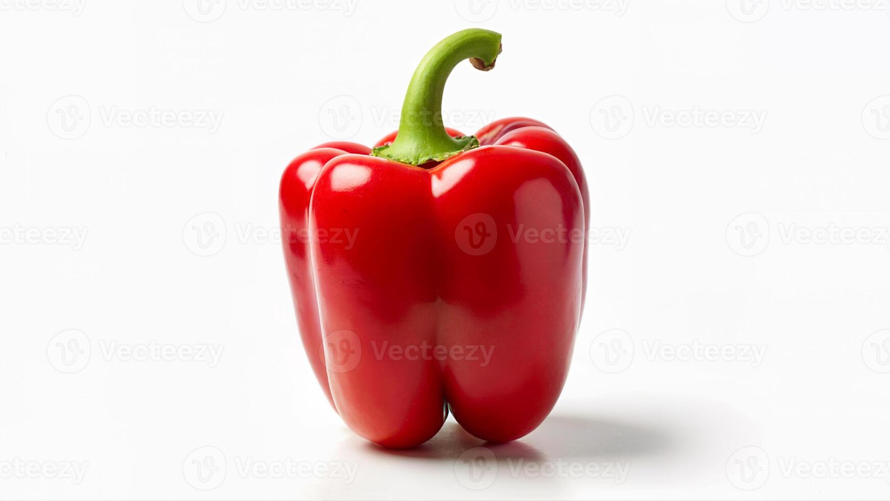 A single crisp red bell pepper isolated on a white background for food, nutrition, or cooking concepts. For culinary or healthy eating visuals. photo