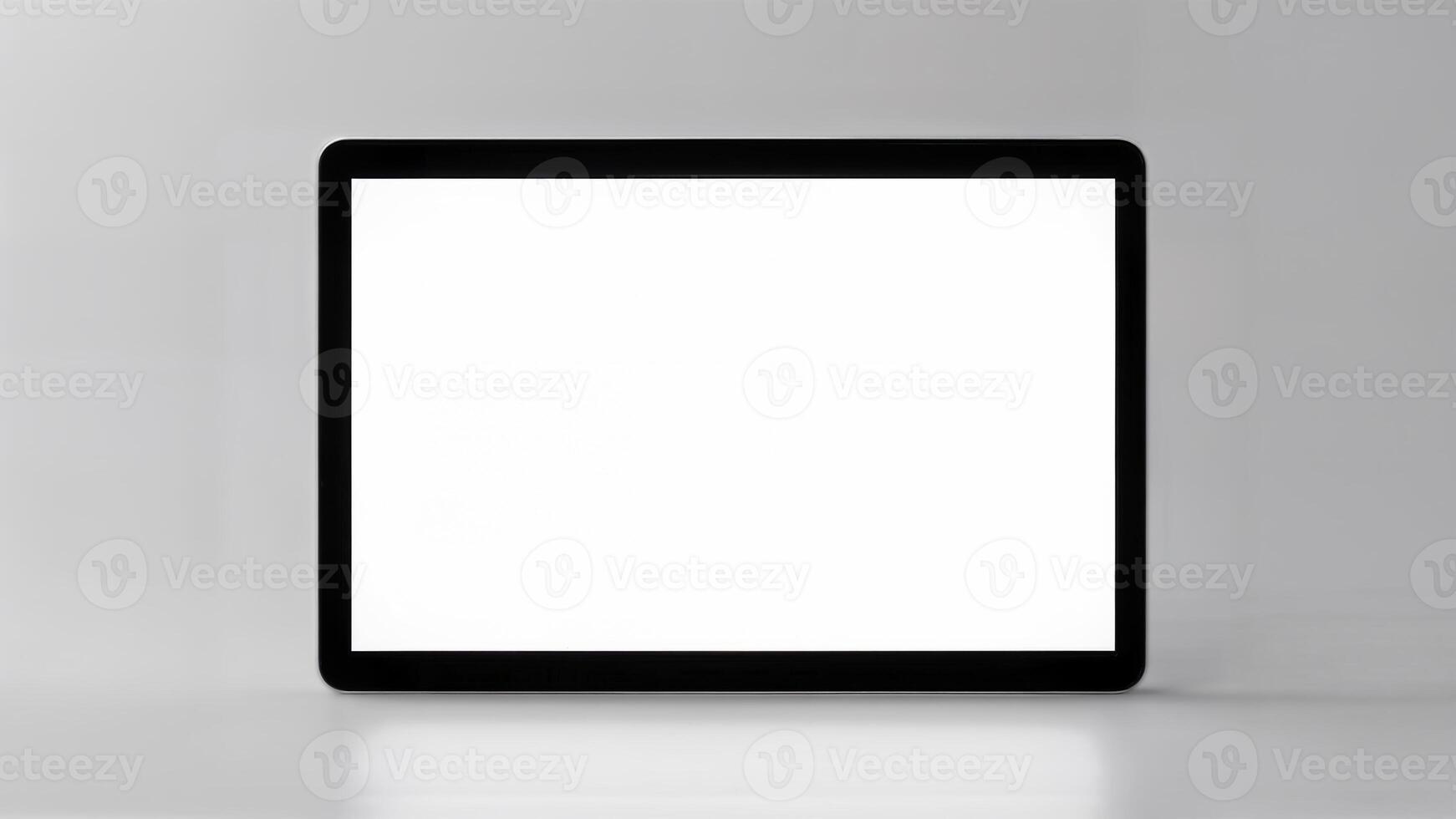 A digital tablet with a blank white screen is isolated on a plain background.Suitable for technology presentations and product mockups. photo