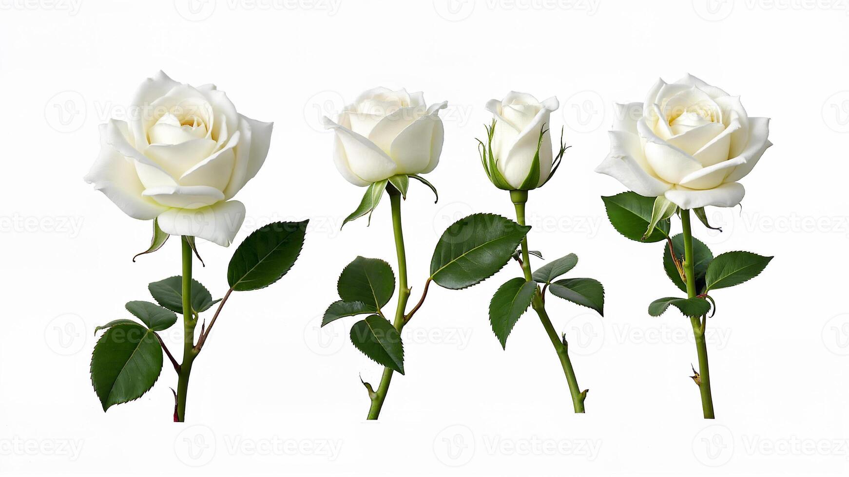 Simple white roses isolated on white background. For floral design. For backgrounds, invitations, or botanical projects, for cut outs. photo