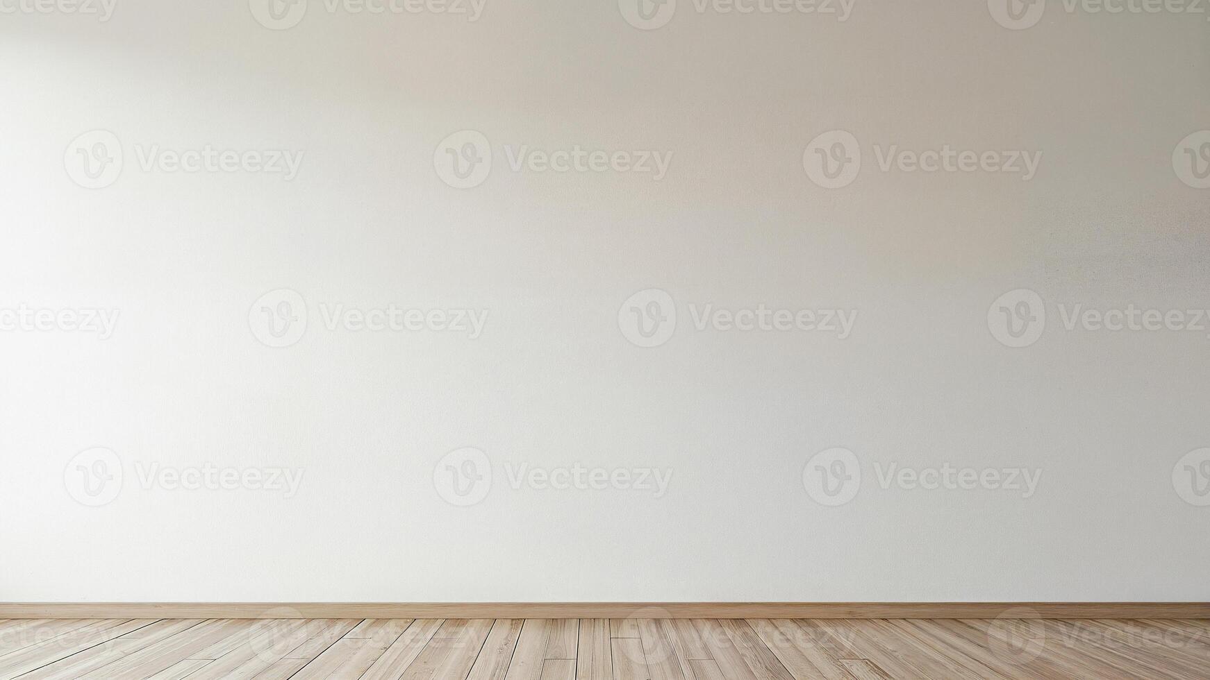 Isolated empty room with a plain white wall and wooden floor, suitable for interior design presentations or mockups.Context for showcasing products or creative projects. photo