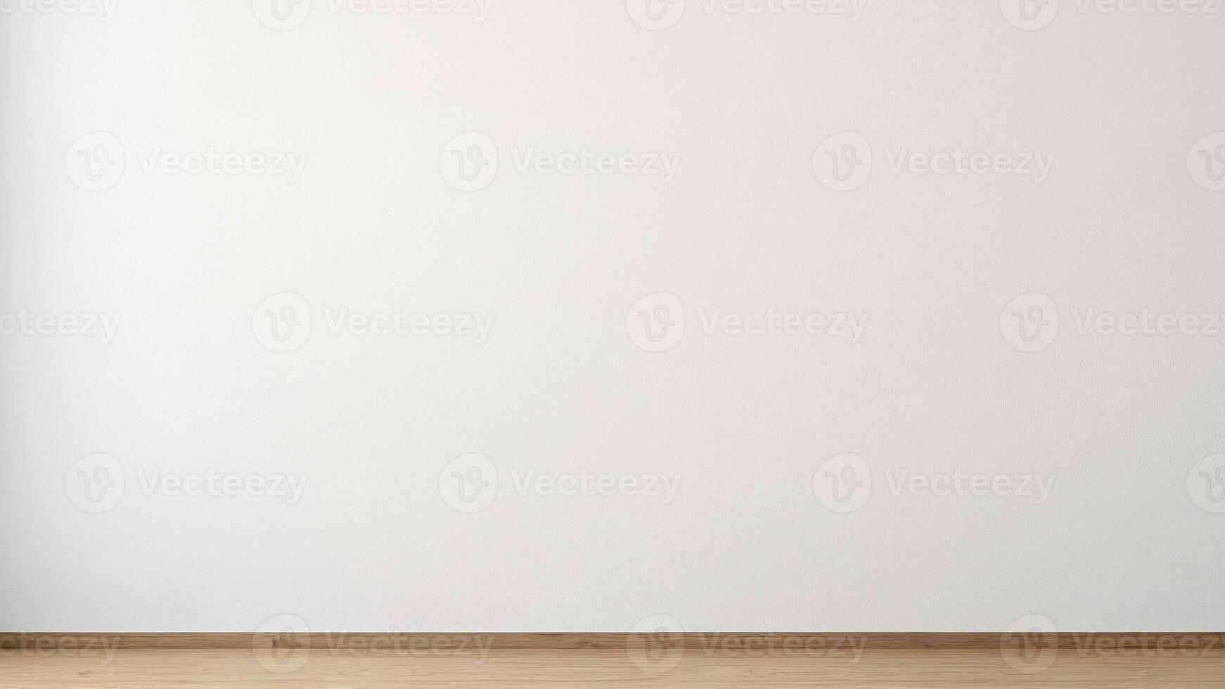 Isolated blank white wall with wooden floor, suitable for background or design mockup. For presentations or product placement. photo
