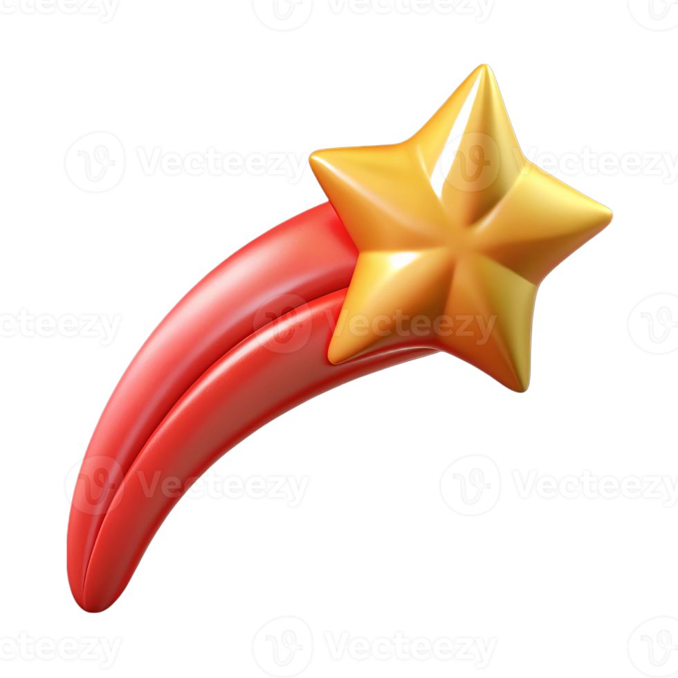 3d render of a red and gold shooting star isolated on transparent background png