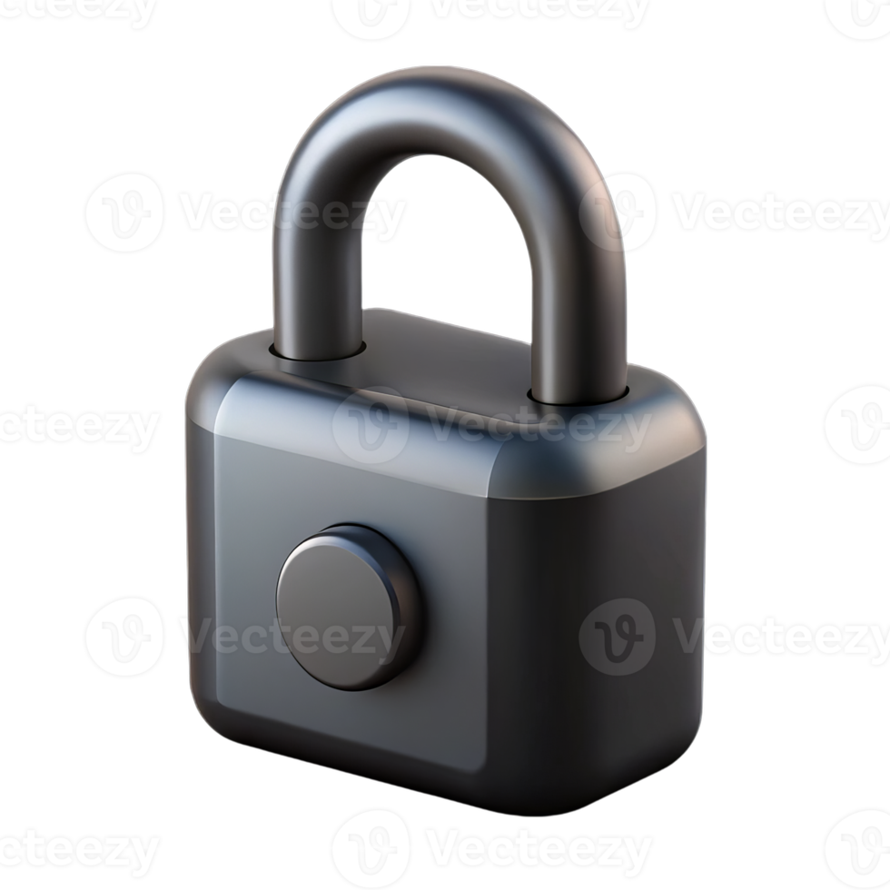 Black padlock 3d render isolated on transparent background png