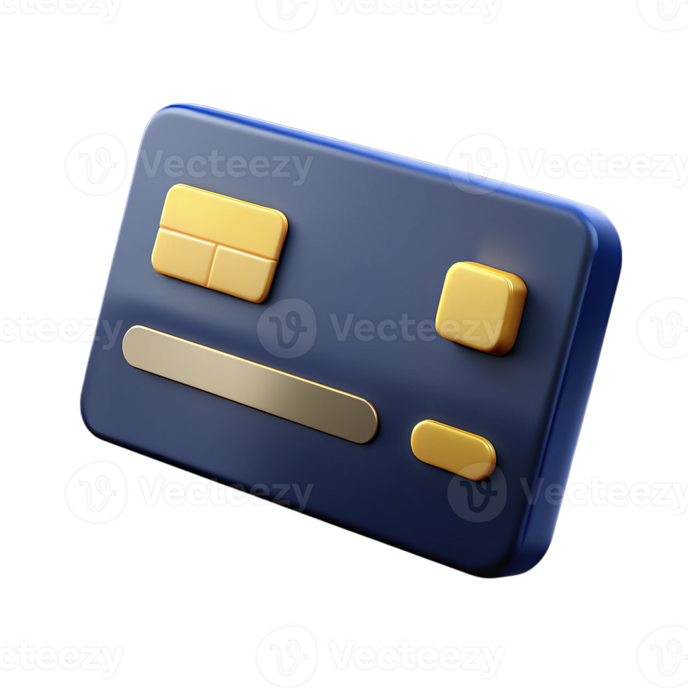 3d render of a blue credit card isolated on transparent background png