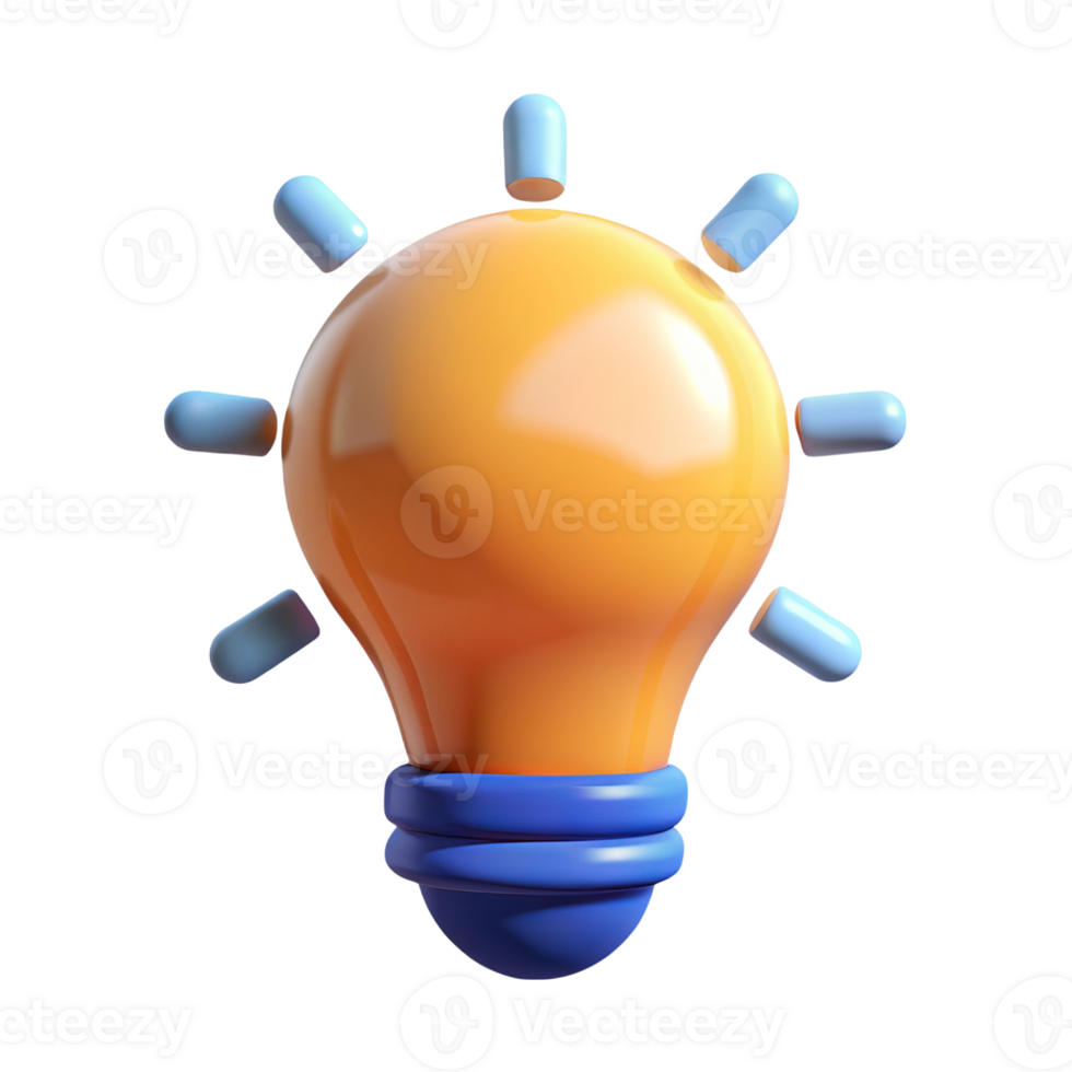 Cartoon light bulb idea icon 3d render isolated on transparent background png