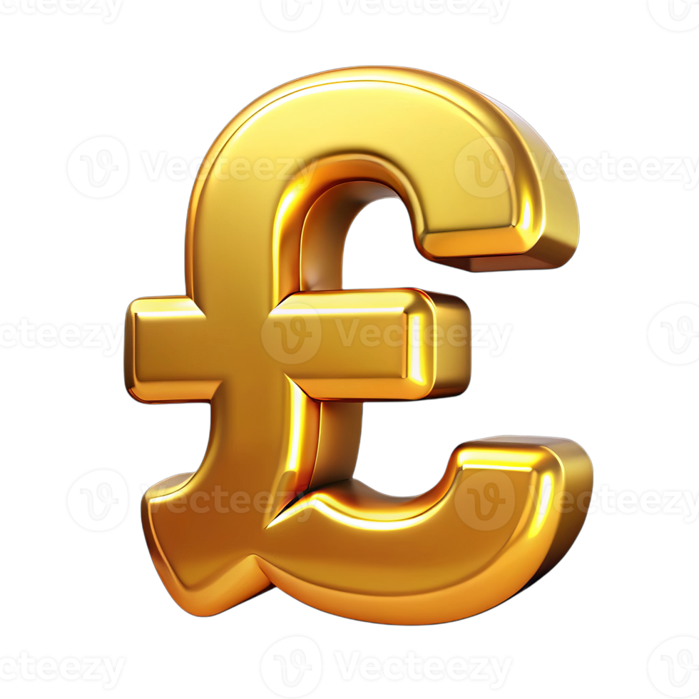 3d golden pound sterling sign isolated on transparent background png