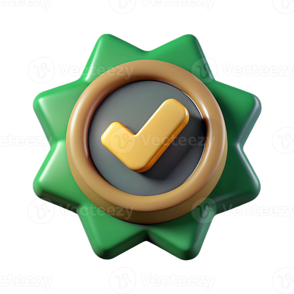 3d render of a green checkmark badge isolated on transparent background png