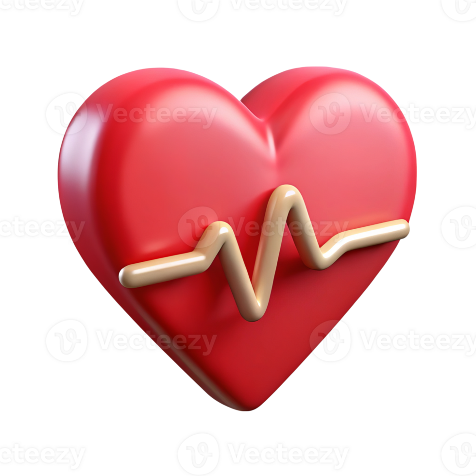 3d red heart with heartbeat line isolated on transparent background png