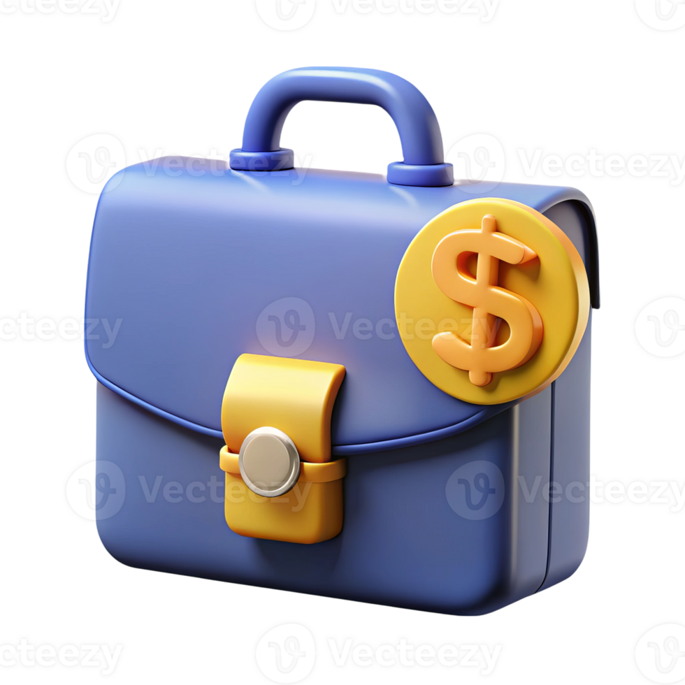 3d render of a blue briefcase with dollar sign isolated on transparent background png
