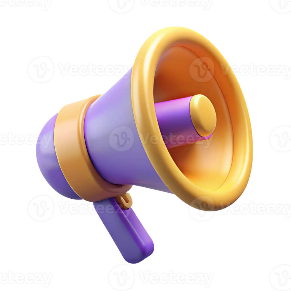 3d cartoon megaphone announcement icon isolated on transparent background png