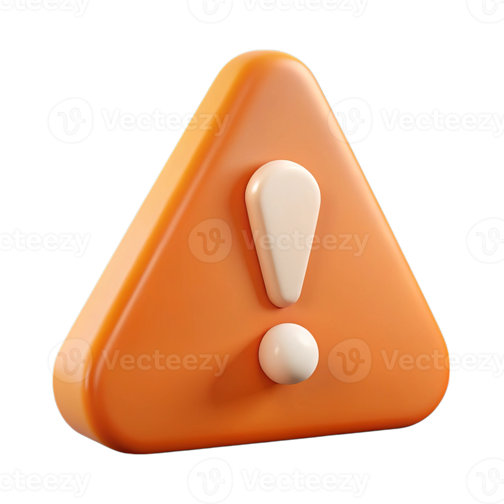 3d orange triangle exclamation mark icon isolated on transparent background png
