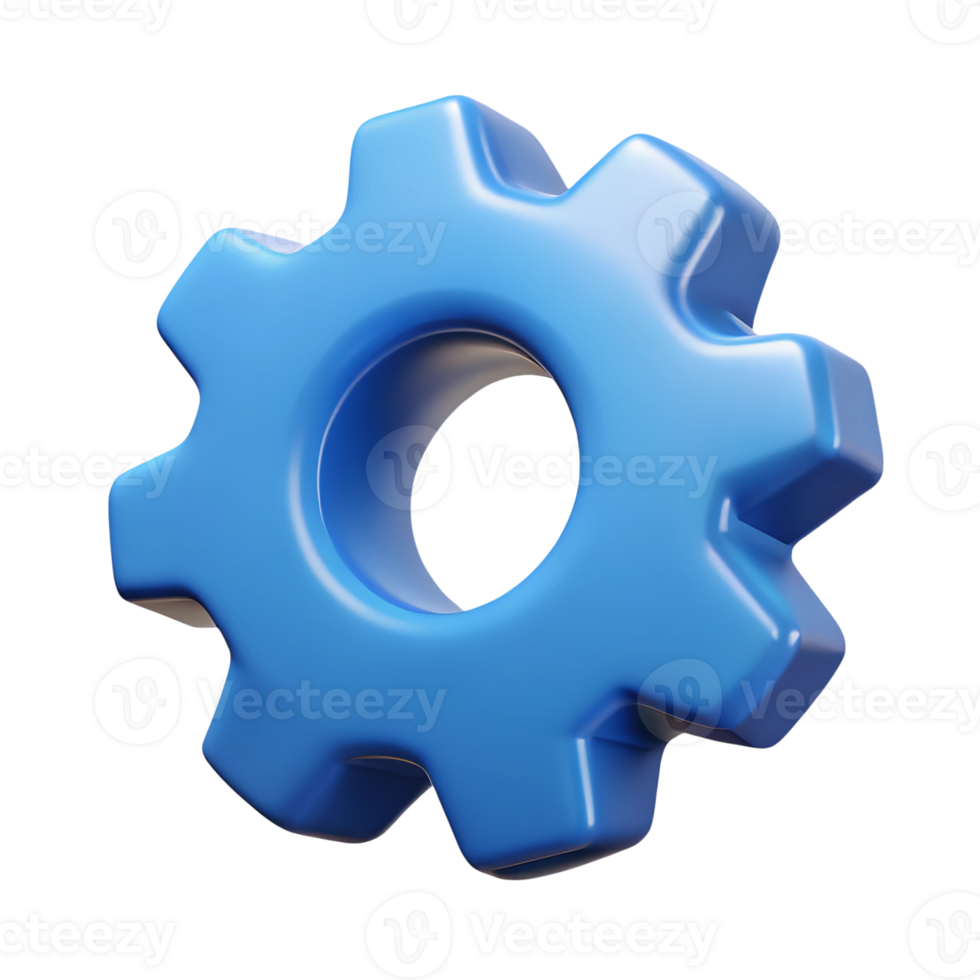 3d render blue gear cogwheel isolated on transparent background png
