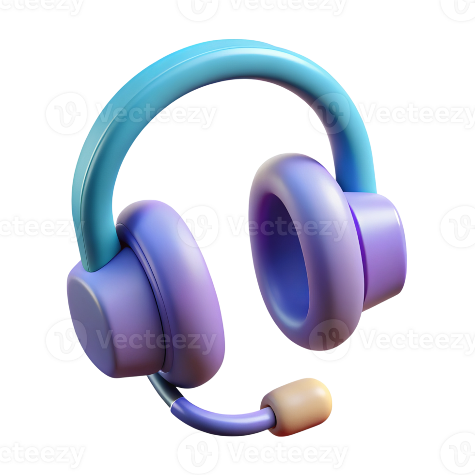 3d render of pastel blue and purple headset isolated on transparent background png