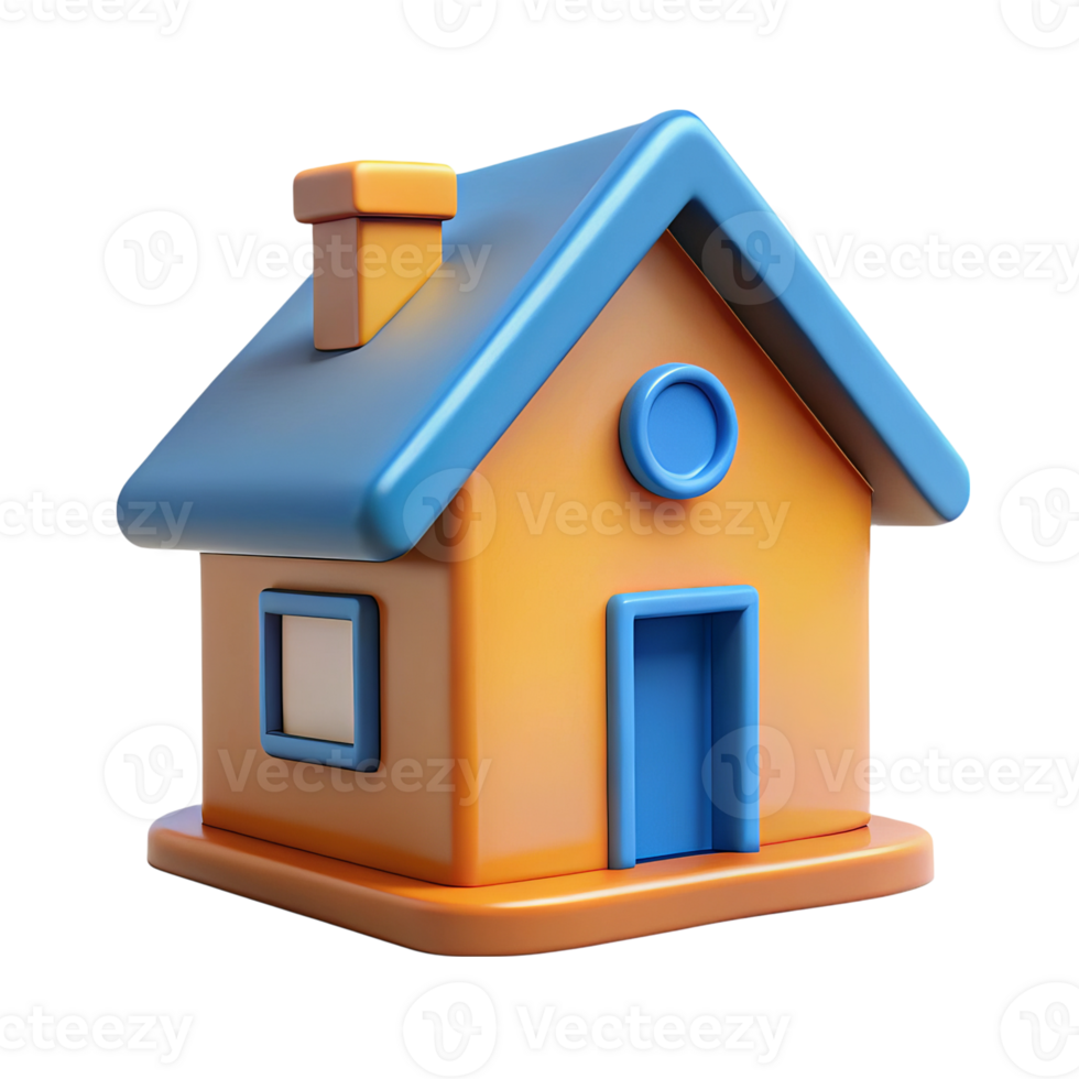 Cartoon house 3d render isolated on transparent background png
