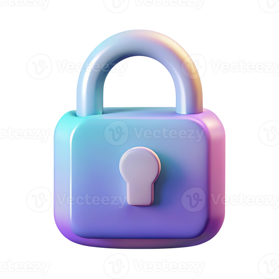 Pastel padlock 3d render isolated on transparent background png