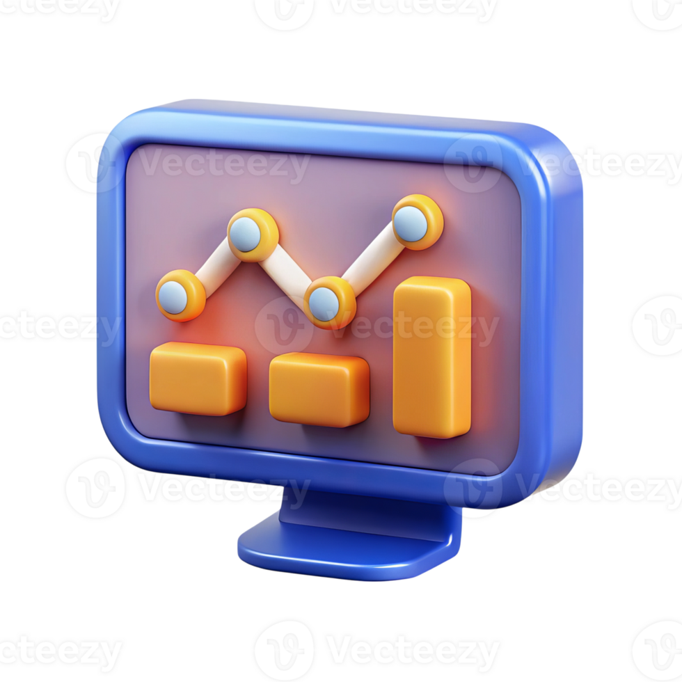 3d render of computer monitor showing business graph isolated on transparent background png