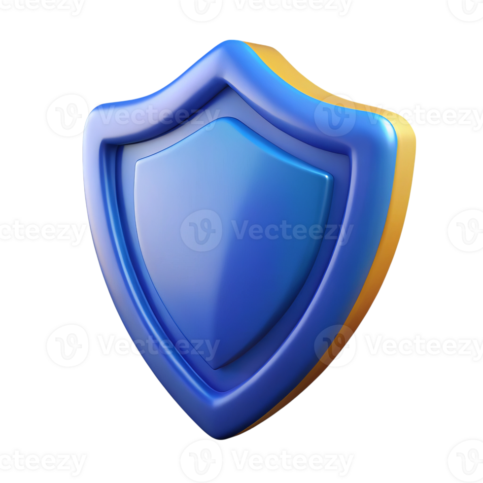 3d render blue and gold shield icon isolated on transparent background png