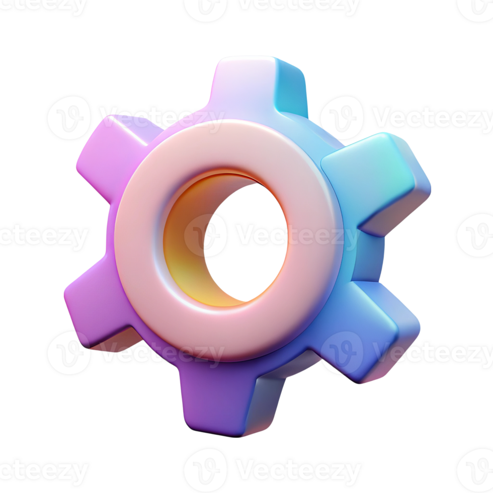 Colorful 3d gear icon isolated on transparent background png
