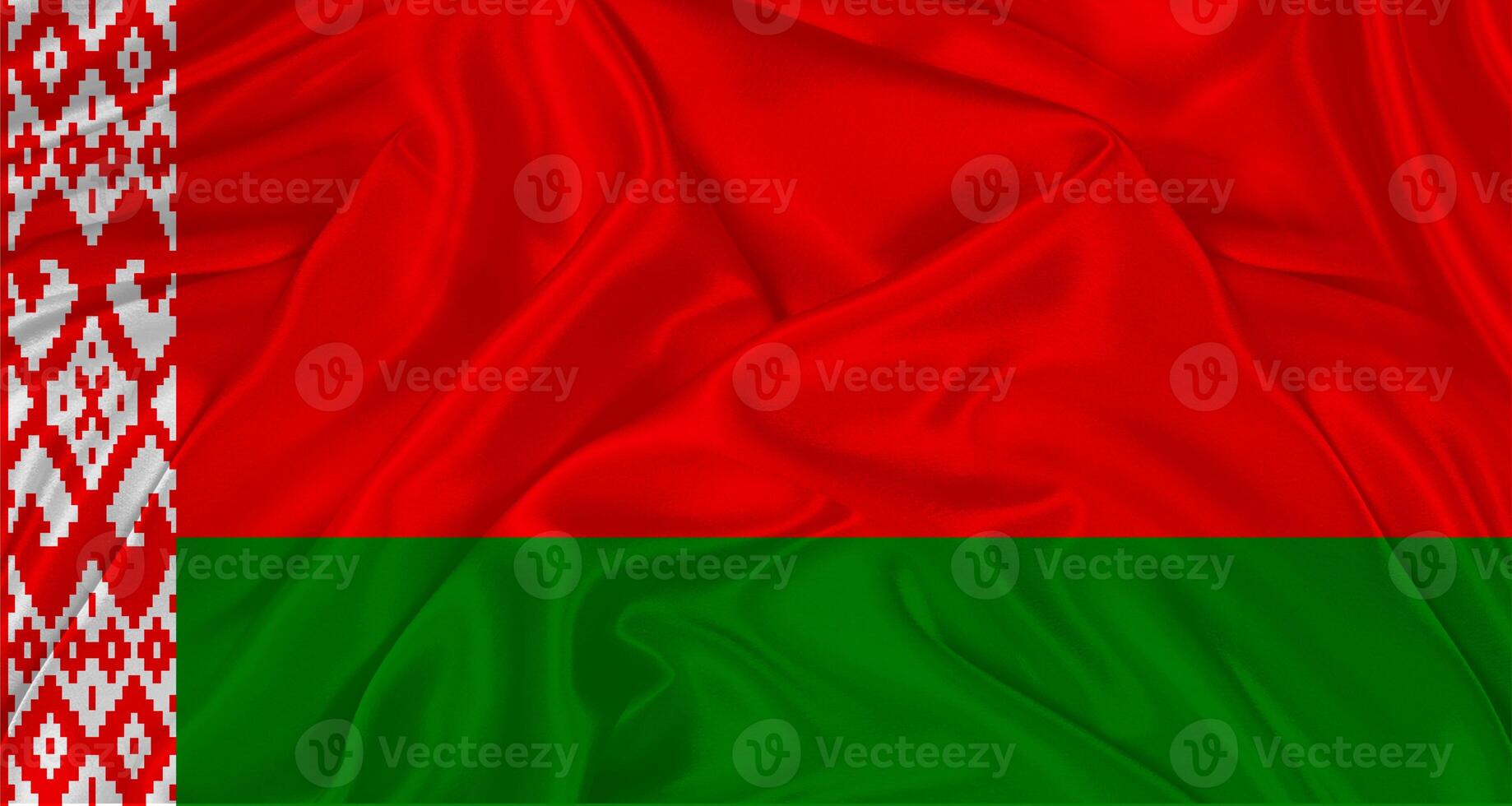 Flag of Belarus with cloth texture. Close up of Belarus flag waving photo
