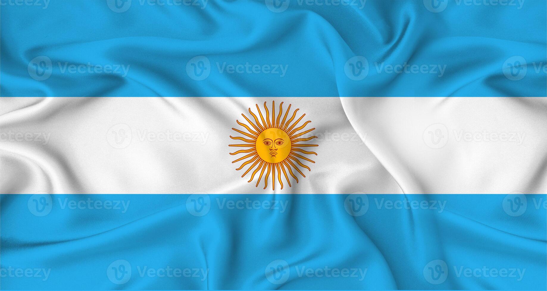 Realistic Argentina flag waving. Close up of flag of Argentina with cloth texture photo