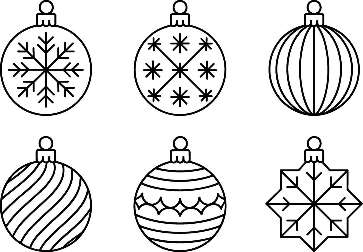 Set of 6 Christmas Ornament Line Art Vectors - Minimalist Holiday Decorations