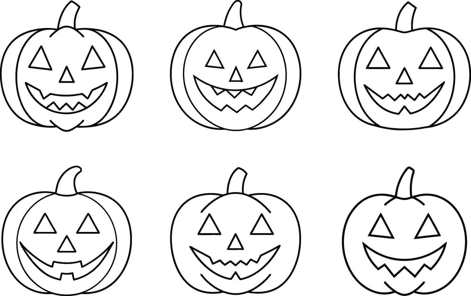 Set of Halloween Jack-o'-Lanterns - Line Art Illustration for Spooky Celebrations vector