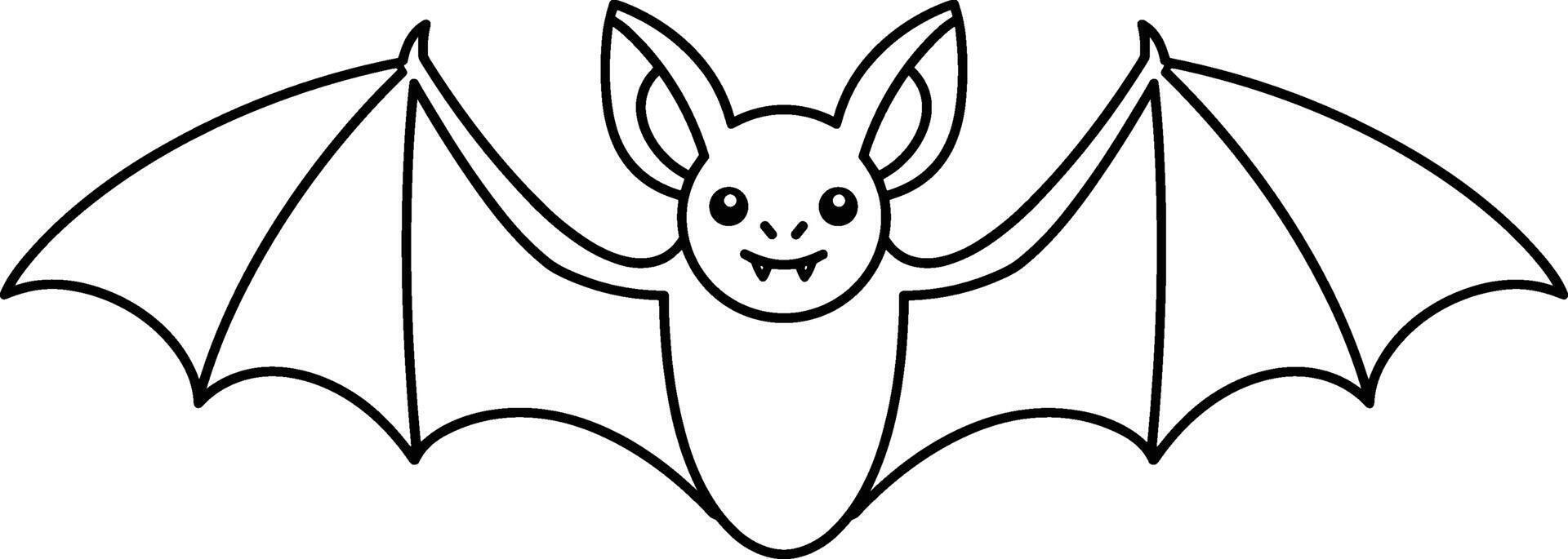 Happy Cartoon Bat Line Art - Cute Halloween Vampire Bat Outline Illustration vector