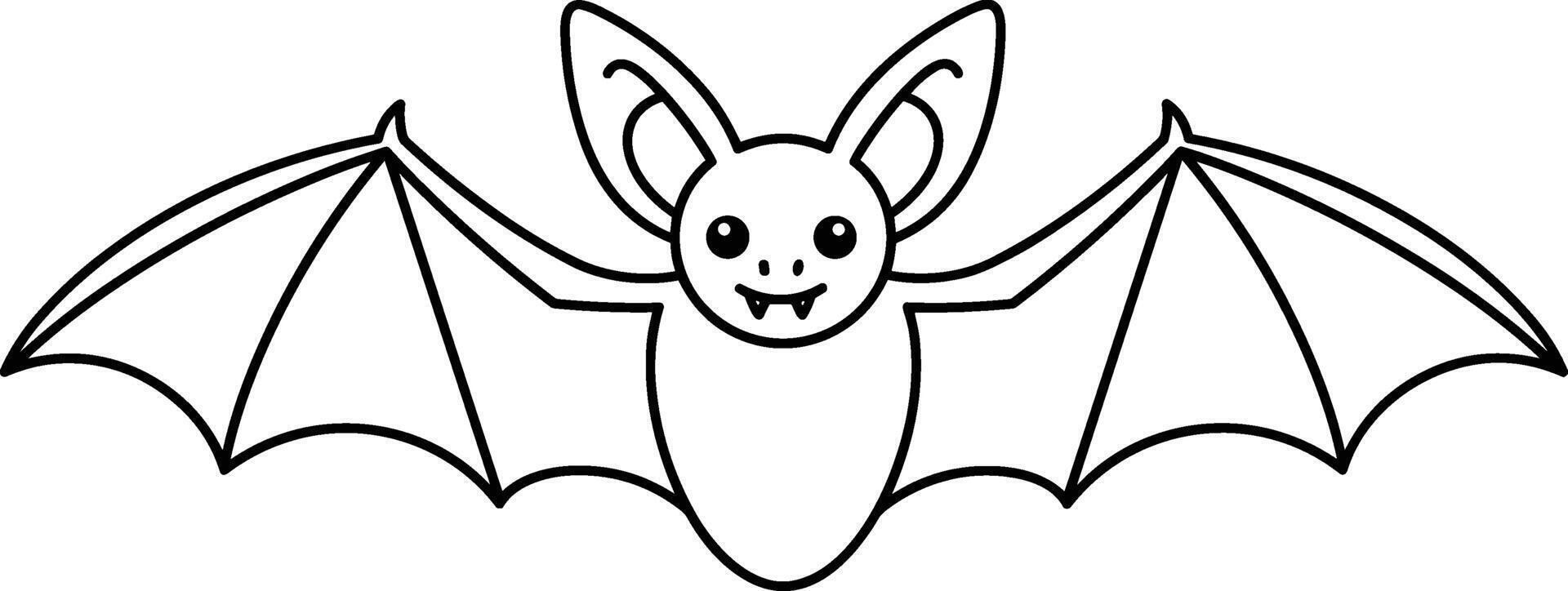 Cute Flying Bat Line Art - Smiling Vampire Bat Outline for Halloween and Kids vector