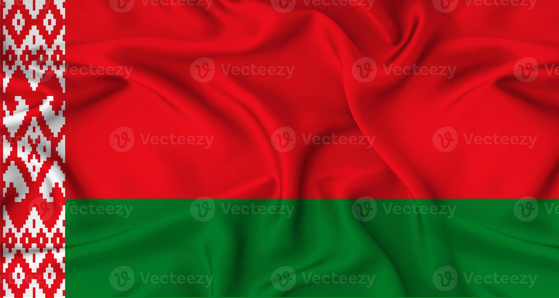 Realistic Belarus flag waving. Close up of flag of Belarus with cloth texture photo