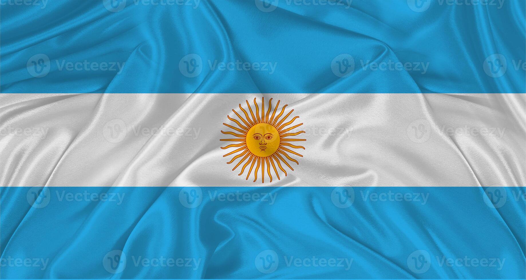 Flag of Argentina with cloth texture. Close up of Argentina flag waving photo