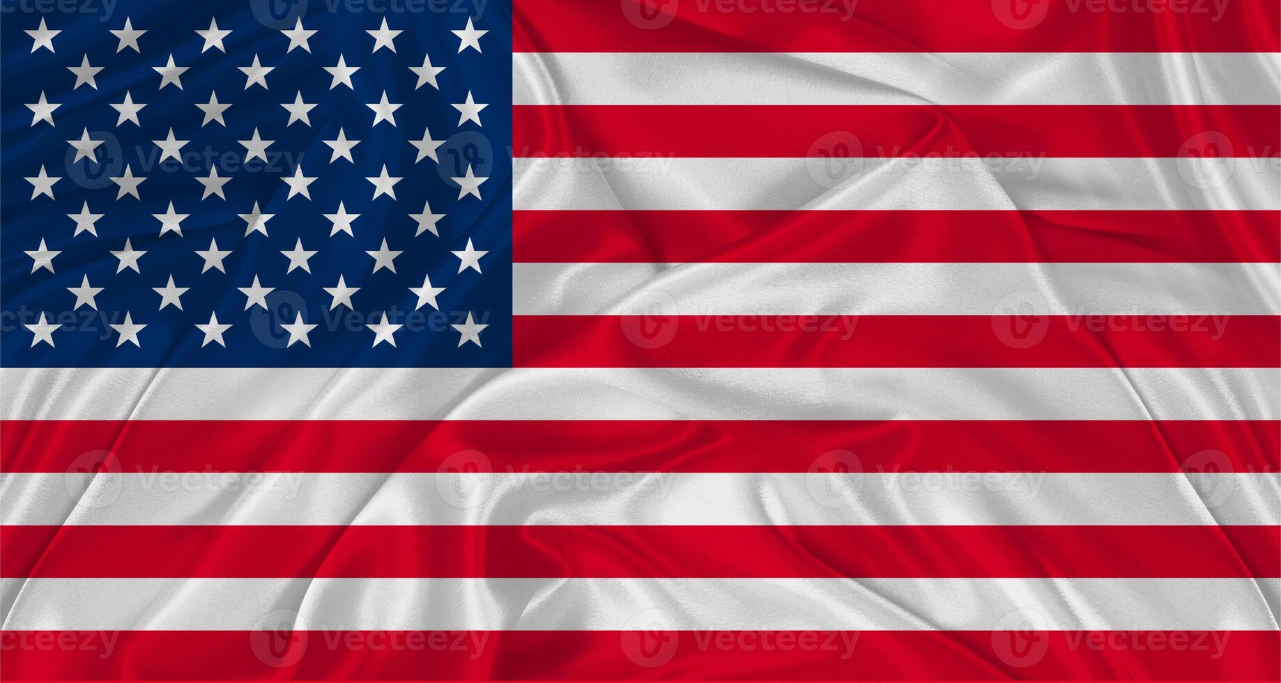 Flag of USA with cloth texture. Close up of American flag waving photo