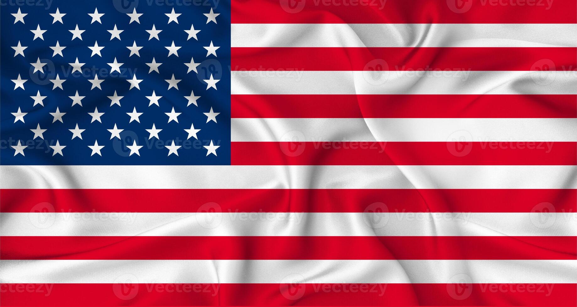 Realistic USA flag waving. Close up of flag of USA with cloth texture photo