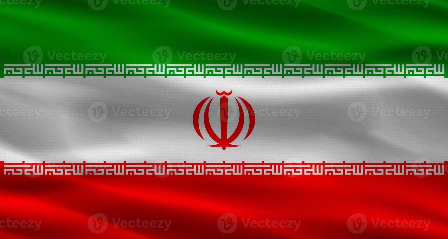 Iranian flag with fabric texture. Realistic flag of Iran waving photo