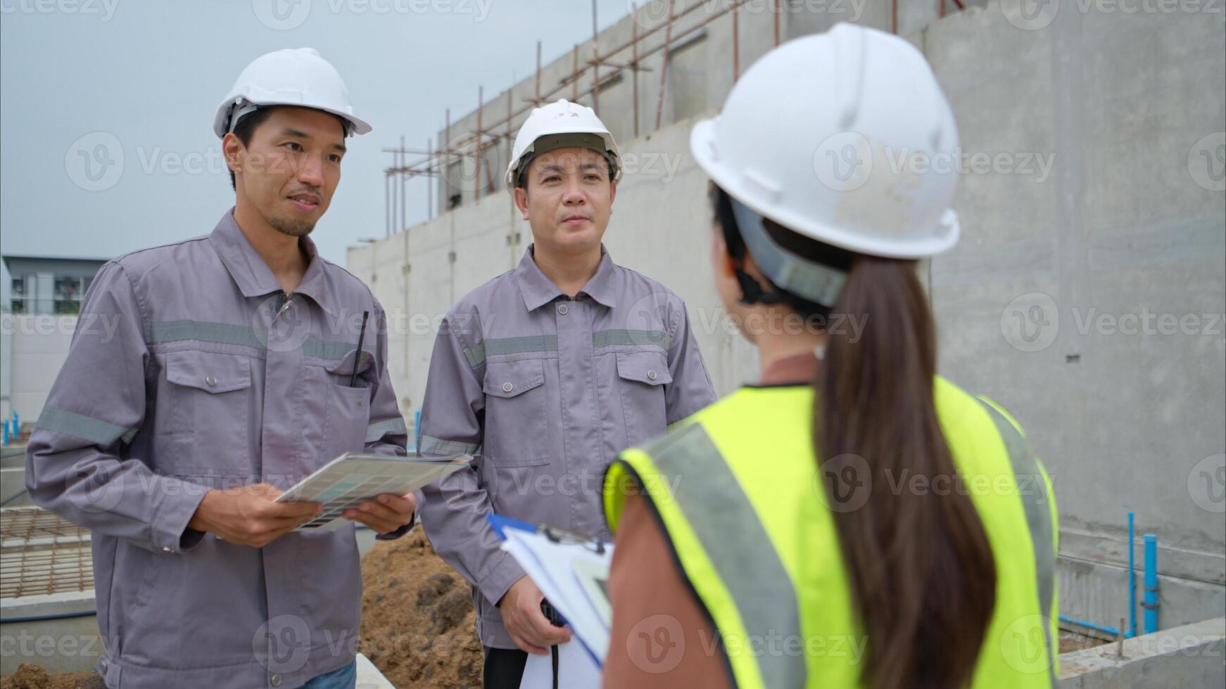 Group of engineers and architecture inspect and supervise the construction of building walls,85 photo