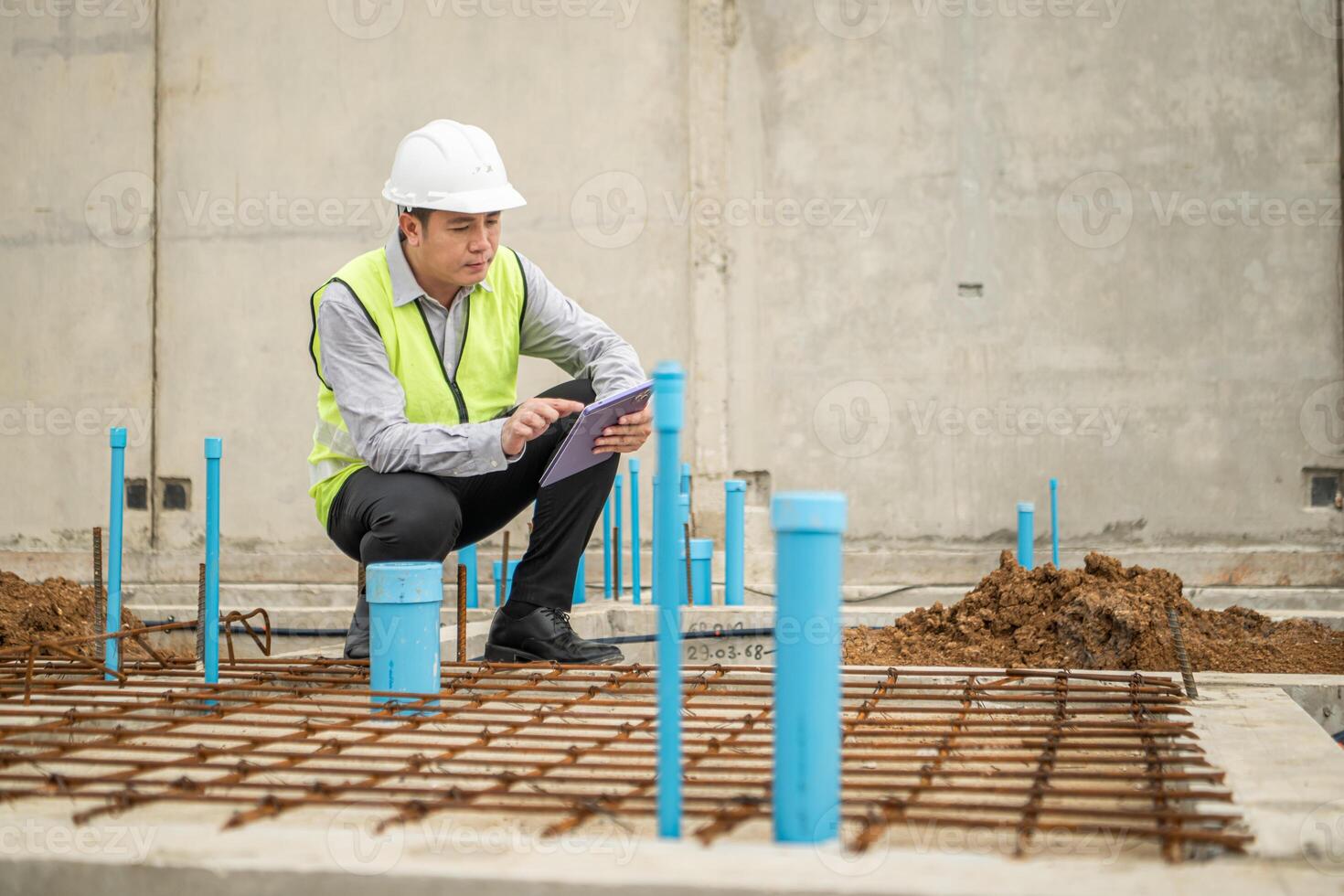 Engineers supervise construction work and inspect the foundation work of residential buildings,16 photo