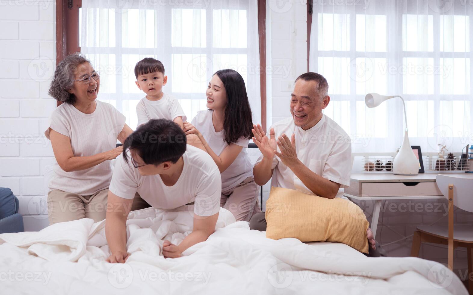 Before putting the kids to bed, parents, grandparents, and kid unwind and play in the bedroom,188 photo