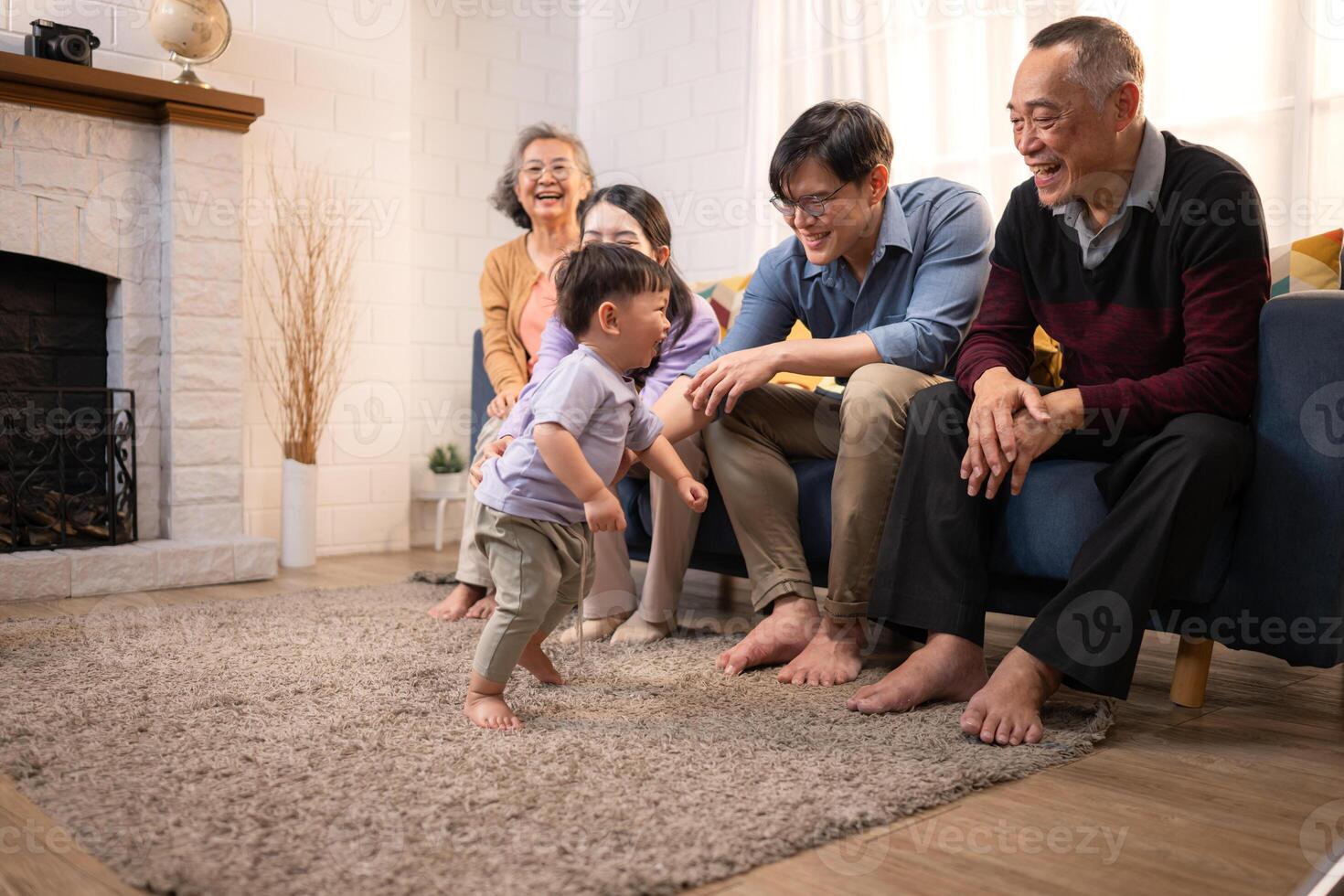 Happy multi-generational Asian family enjoying quality time together at home,20 photo